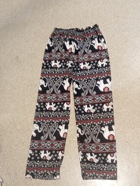 #740 Black, White &Red Elephant Print Pants